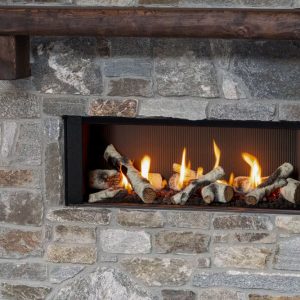 Valor L1 Linear gas fireplace with birch and reflective liner