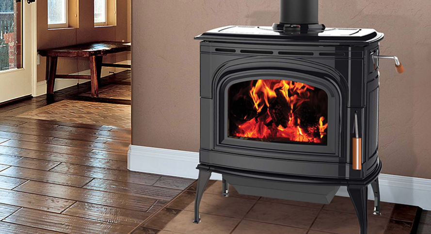 Wood stove with visible flames - fireplace store in madison wisconsin