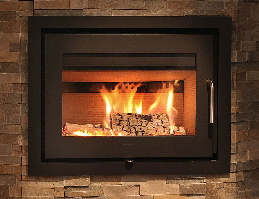 Modern fireplace with burning logs - Wood burning fireplace store in madison wisconsin